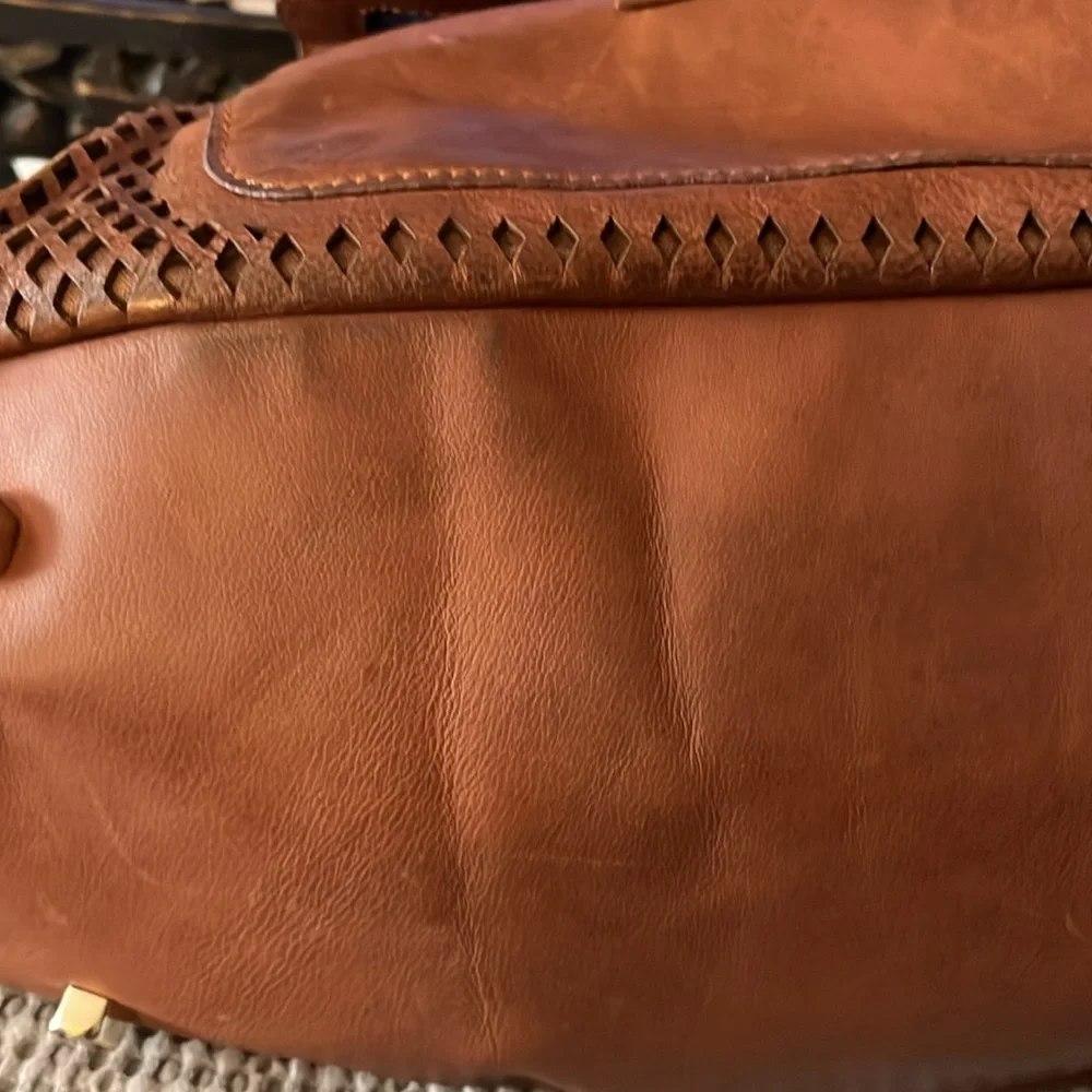 Rebecca Minkoff Cognac Tan Brown Leather Satchel Laptop Carry On Tote Bag Purse